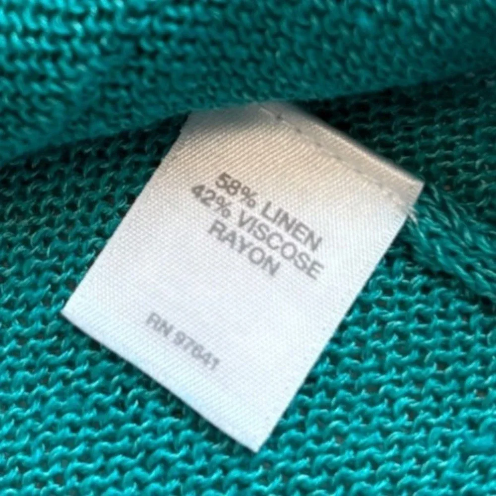 J. Jill Linen Blend‎ Open Front Cardigan, Petite Medium, Teal Coastal beachy